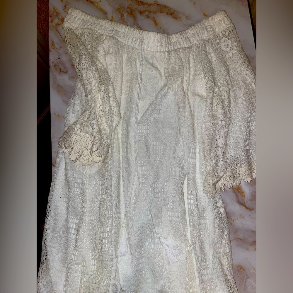 Off the shoulder white lace dress boho